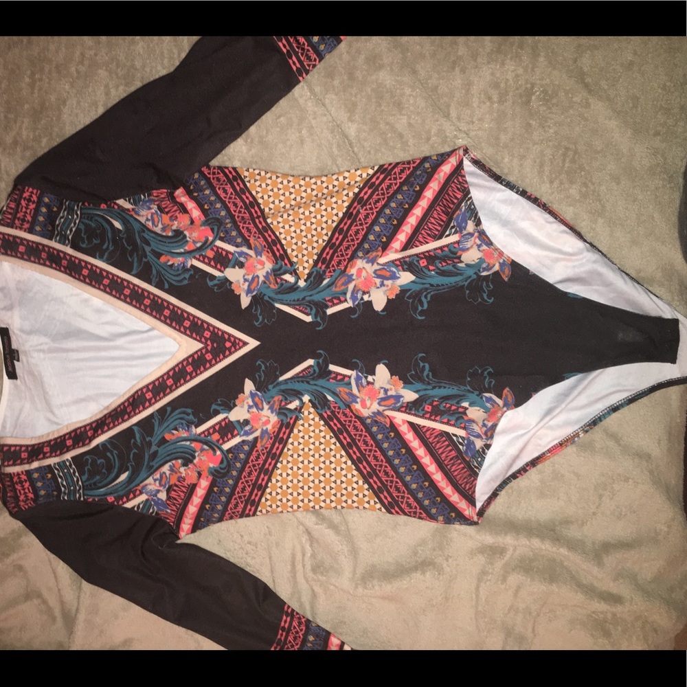 Vintage Style Patterned Long Sleeved Bodysuit